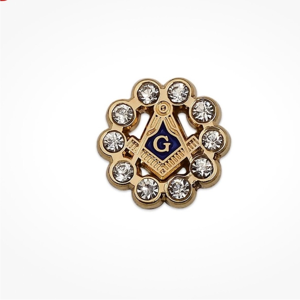 Mason pin rhinestones gold tone round